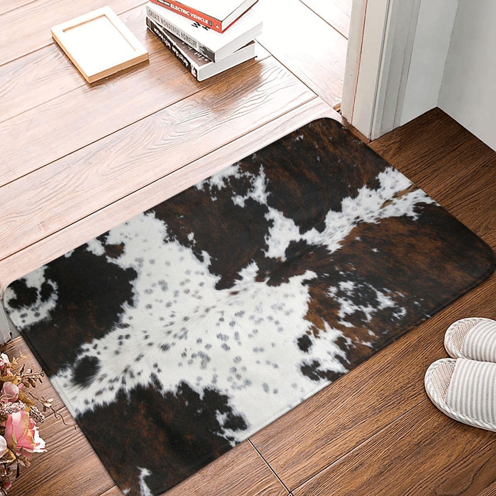 Western Cowhide Cow Print Bath Mats for Bathroom, Soft Absorbent Cow Bath Rug Non-Slip Floor Rug Carpets for Kitchen Bathroom La