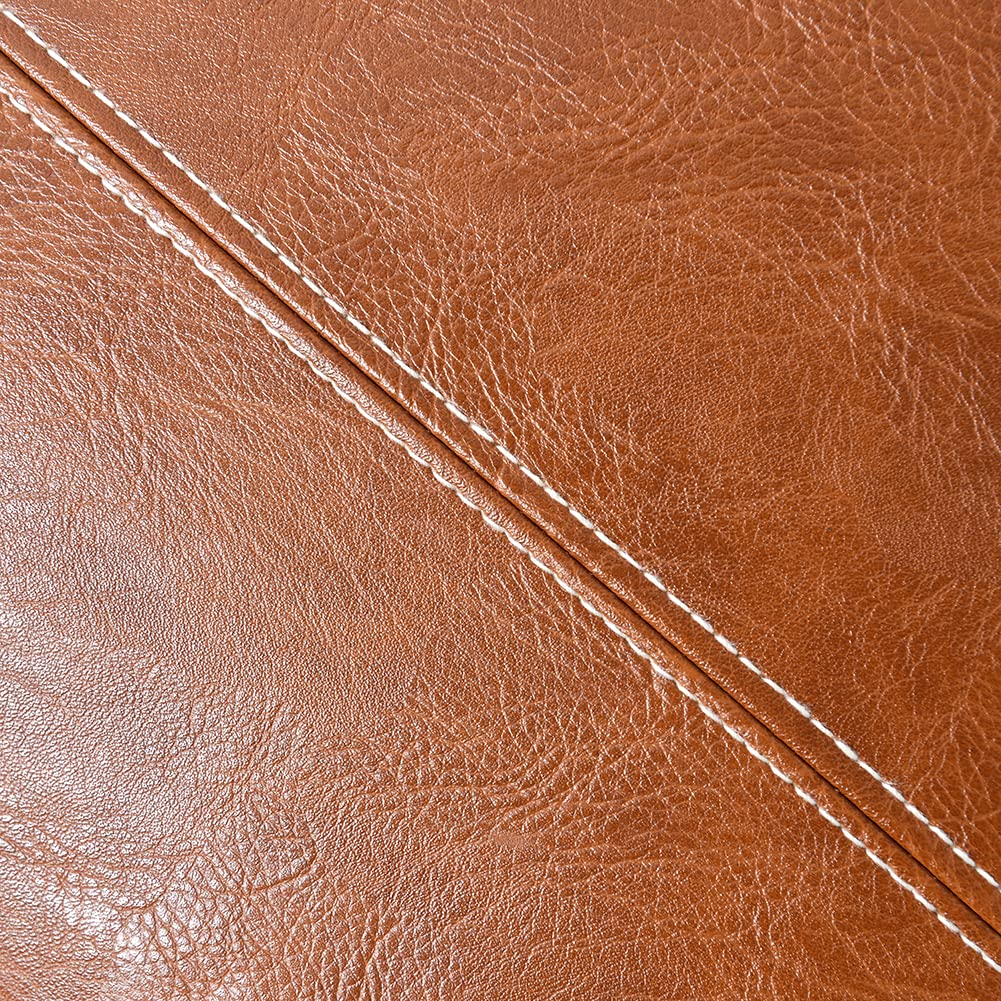 Fancy Homi 2 Packs Brown Boho Long Lumbar Faux Leather Decorative Throw Pillow Covers 16X24 Inch For Couch Bed Sofa, Hand Stitch