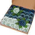 BLEUM CADE 36Pcs Artificial Flowers Fake Roses with Stems, Gradient Blue Boxed Foam Roses for DIY Bouquets Centerpieces Wedding 