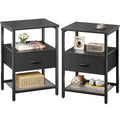 Huuger Nightstand Set of 2, Night Stand with Fabric Drawer, Mesh Shelf, Side Table with Storage, Fabric Drawer Dresser, Open She