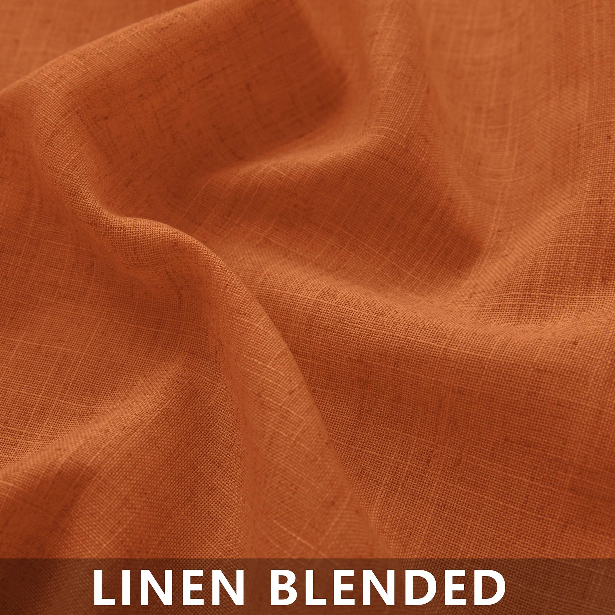 Mrs.Naturall Orange Linen Curtains 63 Inches Long For Bedroom,Sheer Retro 70S Boho Bohemian Farmhouse Pumpkin Halloween Autumn Curtains For Living Room 2 Panels Set,Burnt Orange Home Decoration