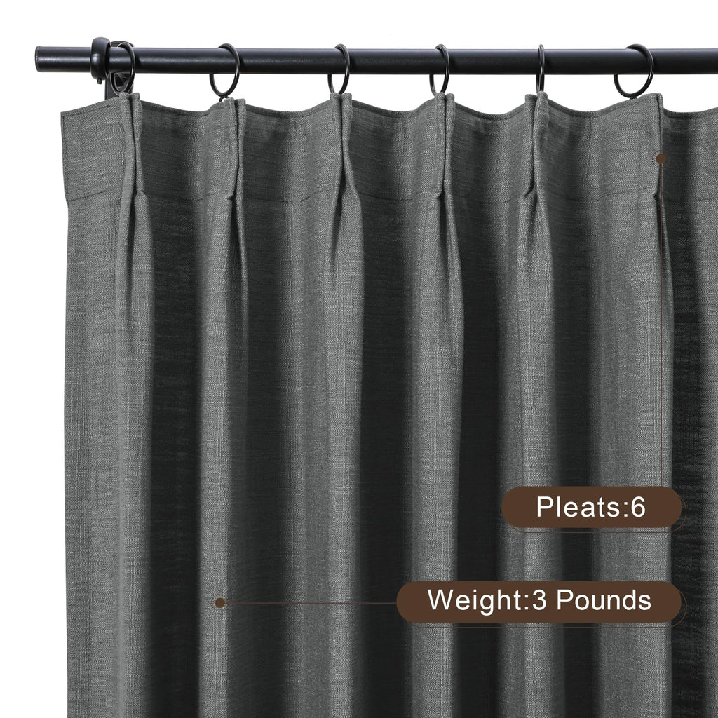Twopages Carbon Grey Pinch Pleated Drape 84 Inch Length Linen Light Filtering Room Darkening Curtain For Bedroom, Double Layer L