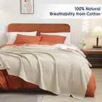 Phf 100% Cotton Waffle Weave Blanket Queen Size 90'X90' - Lightweight Cozy Washed Soft Breathable Throw - Great Layer For Couch Bed Sofa - Elegant Aesthetic Home Decoration Gift-Linen