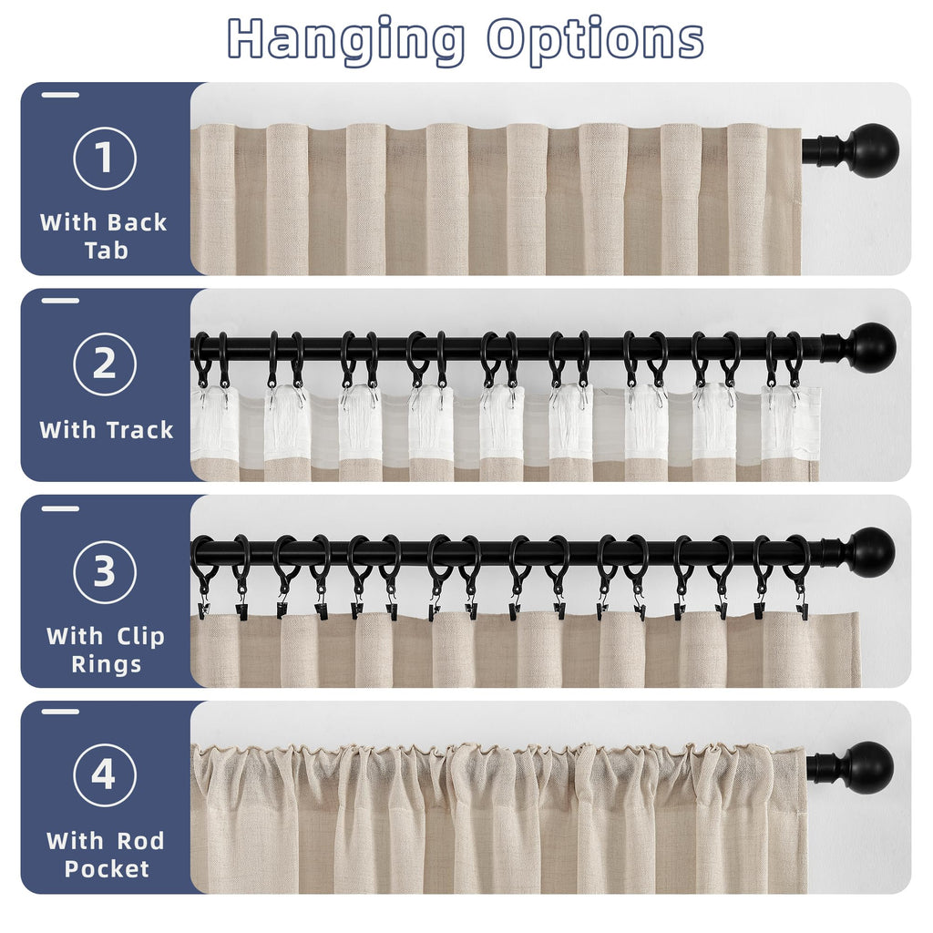 Daysu Linen Curtains 108 Inches Long 2 Panels Set For Bedroom/Living Room, Oatmeal Semi Sheer Farmhouse Curtains, Rod Pocket Hoo