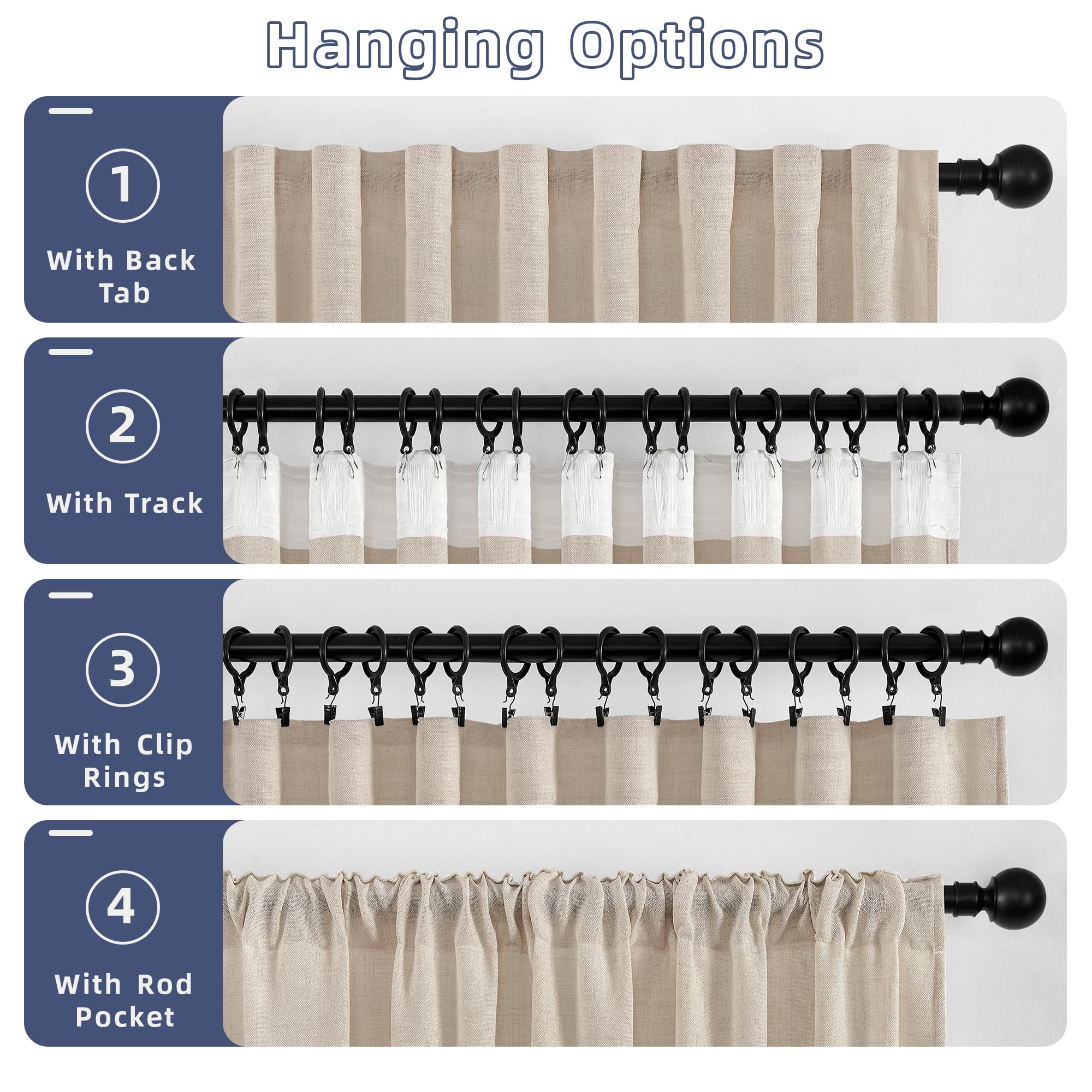 Daysu Linen Curtains 108 Inches Long 2 Panels Set For Bedroom/Living Room, Oatmeal Semi Sheer Farmhouse Curtains, Rod Pocket Hoo