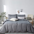 Jellymoni Black 100% Washed Cotton Duvet Cover Set, 3 Pieces Ultra Soft Bedding Set With Zipper Closure. Solid Color Pattern Duv