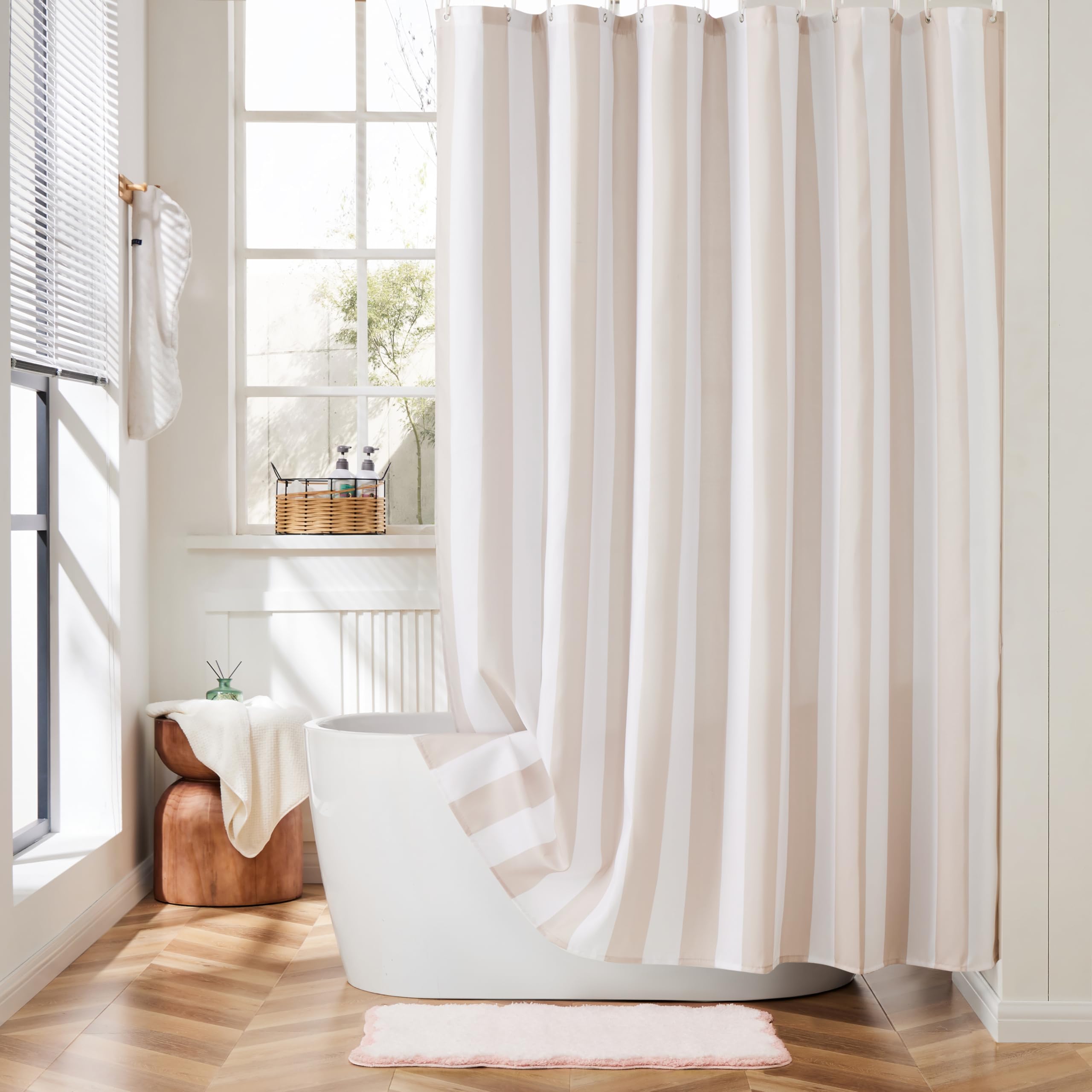 Ohocut Vertical Striped Shower Curtain, Cute Retro Vintage Stripe Bow Bathroom Shower Curtain, Waterproof Polyester Fabric Moder