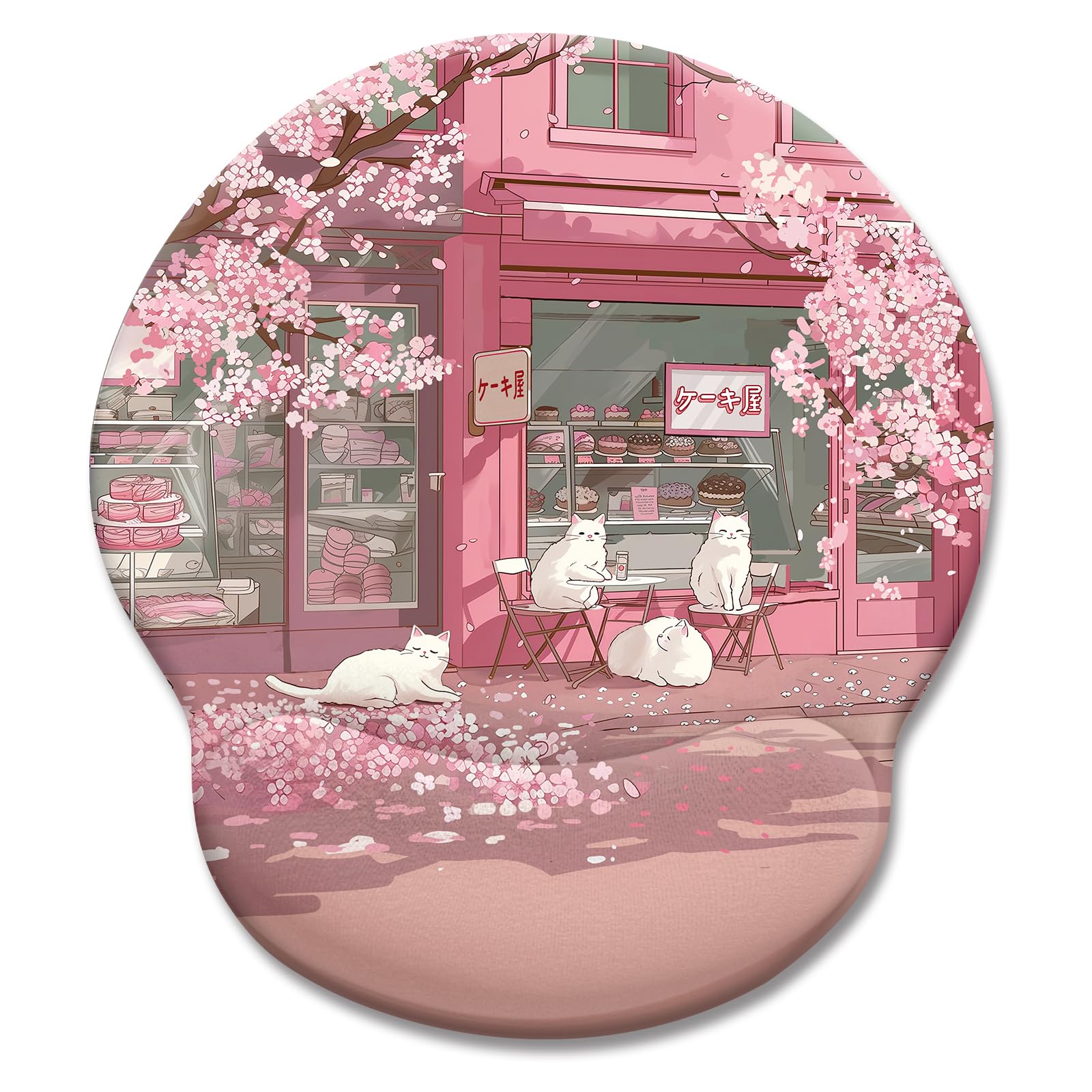 Limkrian Cat Ergonomic Mouse Pad With Wrist Rest, Pink Cherry Blossom Computer Mouse Pad Wrist Support With Non-Slip Pain Relief