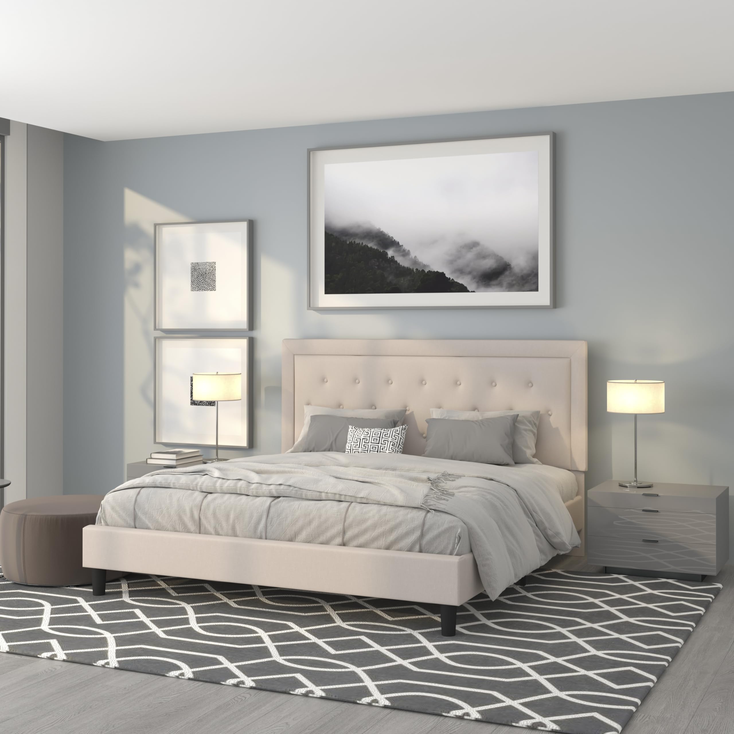 Flash Furniture Roxbury King Size Tufted Upholstered Platform Bed In Beige Fabric