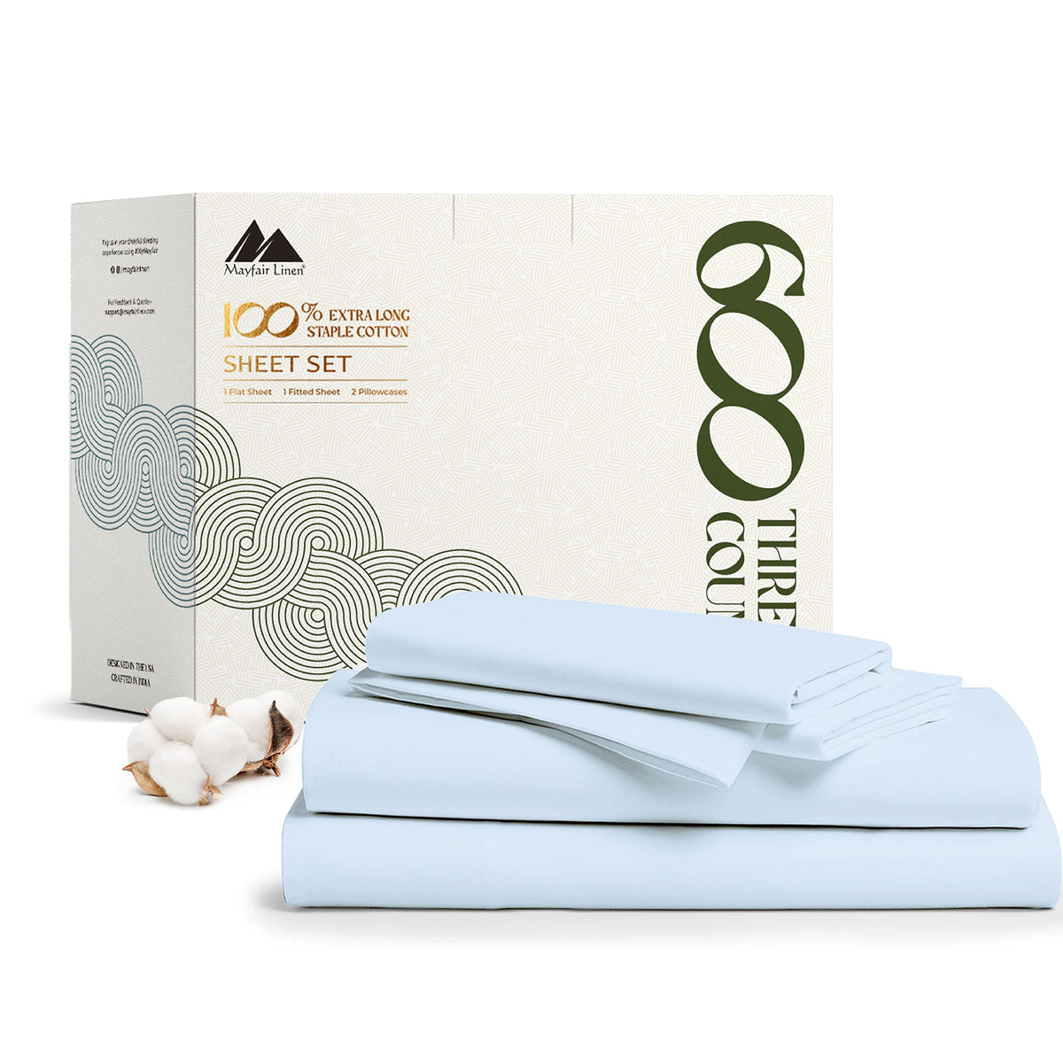Mayfair Linen Luxury Split King Sheets For Adjustable Beds, Soft Cooling 600 Tc 100% Cotton Sheets - 5Pc Set With 2 Twin-Xl Fitt
