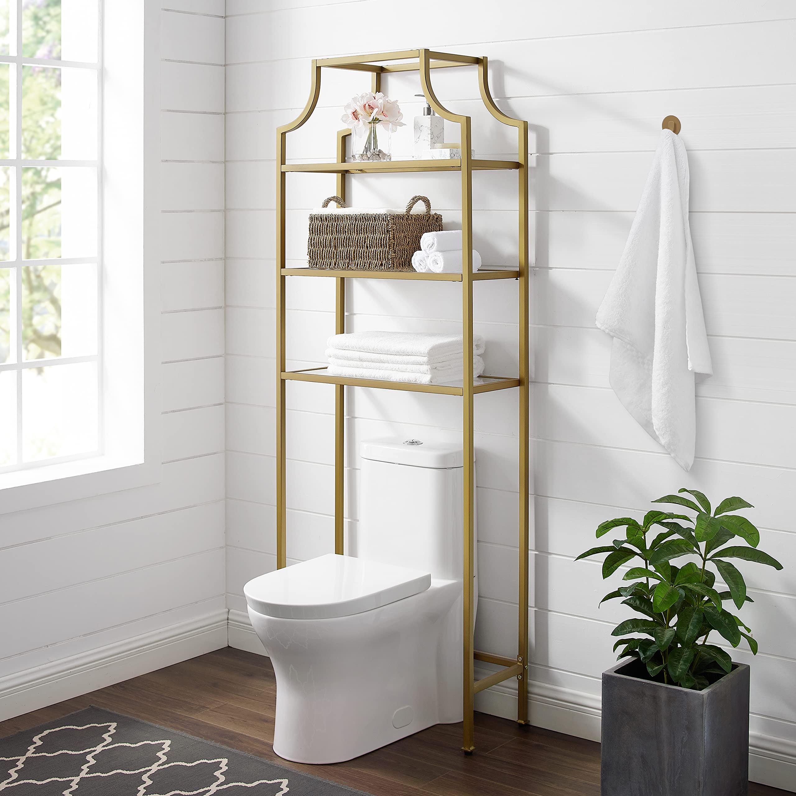 Crosley Furniture Aimee Over The Toilet Storage and Bathroom Organizer with Shelves, Gold