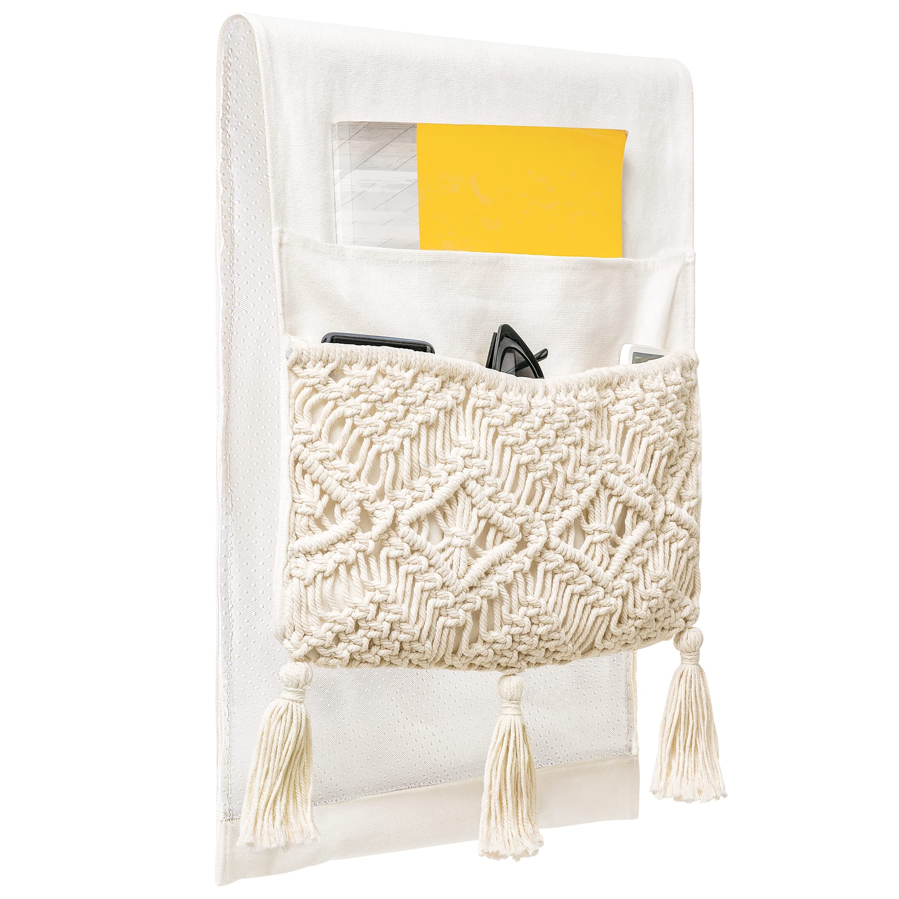 Mkono Macrame Sofa Armrest Organizer Remote Control Holder Couch Bedside Armchair Caddy Storage Basket Bag For Tv Remote Control