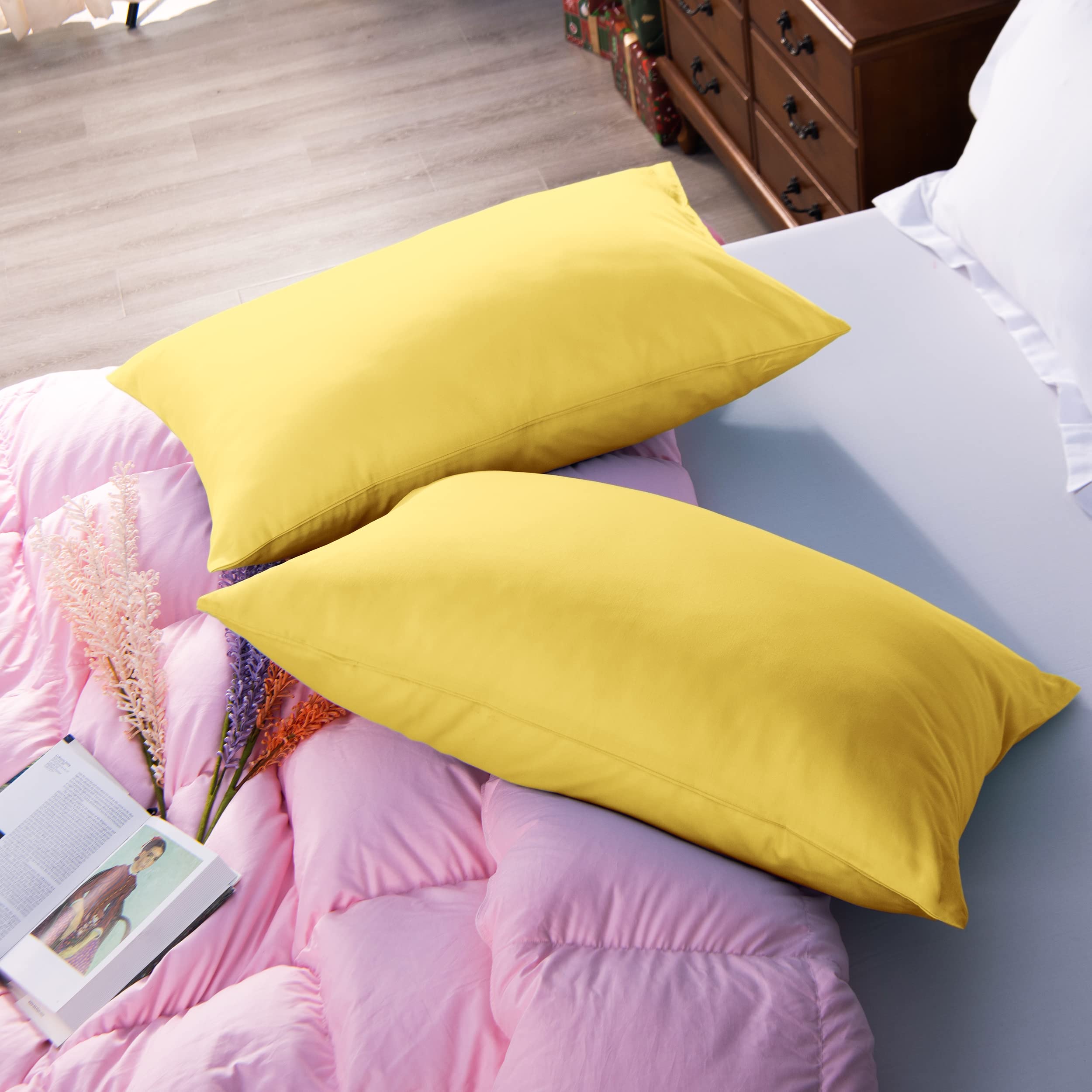 Ntbay 500 Thread Count 100% Egyptian Cotton Queen Pillowcases, Super Soft And Breathable Envelope Closure Pillow Cases, 20X30 Inches, Mustard Yellow