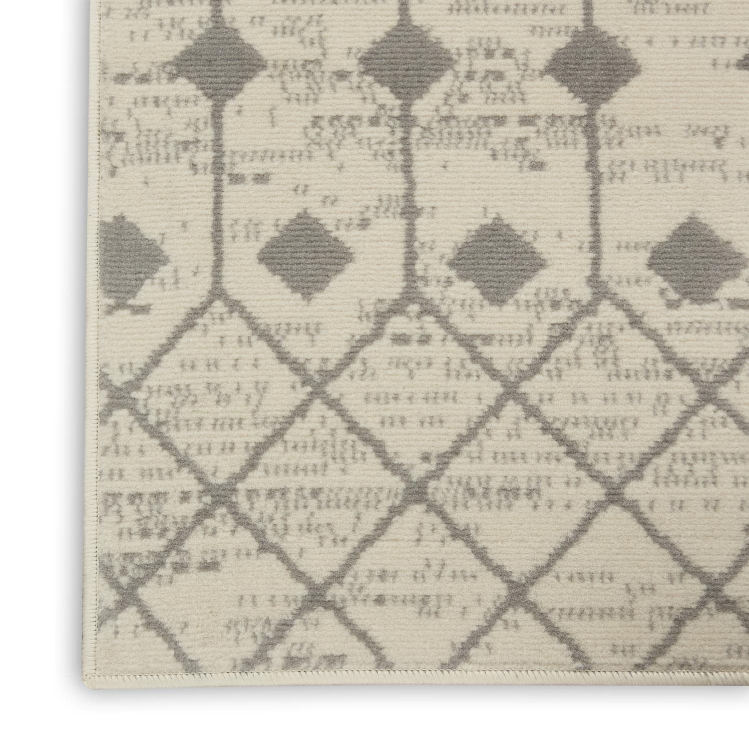 Nourison Grafix Moroccan Ivory/Grey 2'3' X 10' Area Rug, Easy Cleaning, Non Shedding, Bed Room, Living Room, Dining Room, Kitch