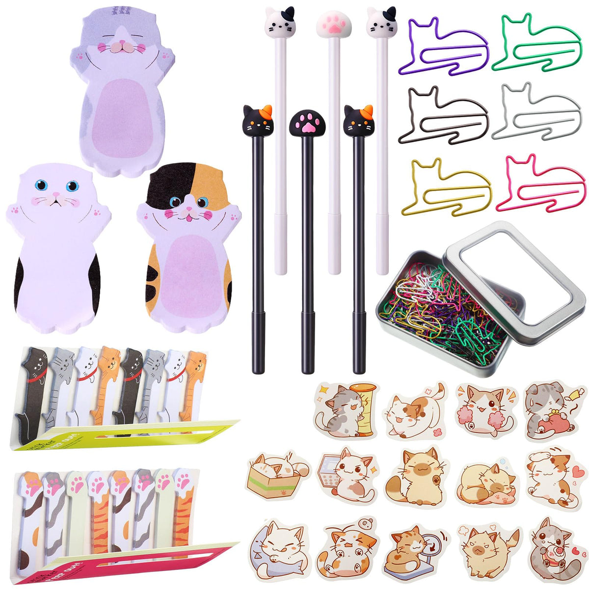 Outus Cat Office Supplies Cute Sticky Notes Paper Clips Gel Ink Pens Cartoon Stickers Party Favor For Cat Lovers Stationery Scho