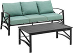 Crosley Furniture Kaplan 2-Piece Outdoor Sofa Patio Furniture Set, Conversation Sets For Porch, Deck, Oiled Bronze With Mist Cushions