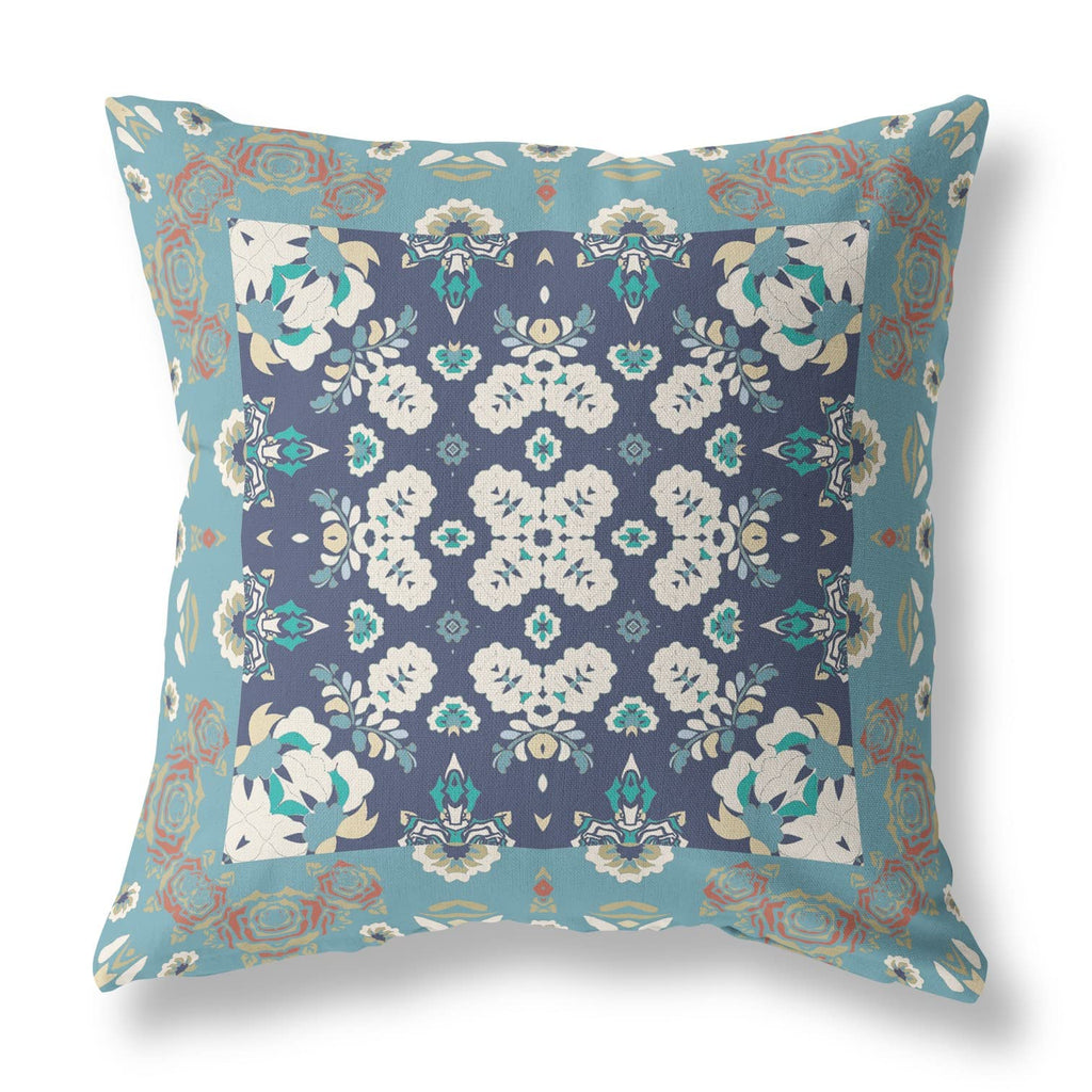 HomeRoots 26' X 26' Gray and Blue Broadcloth Floral Throw Pillow