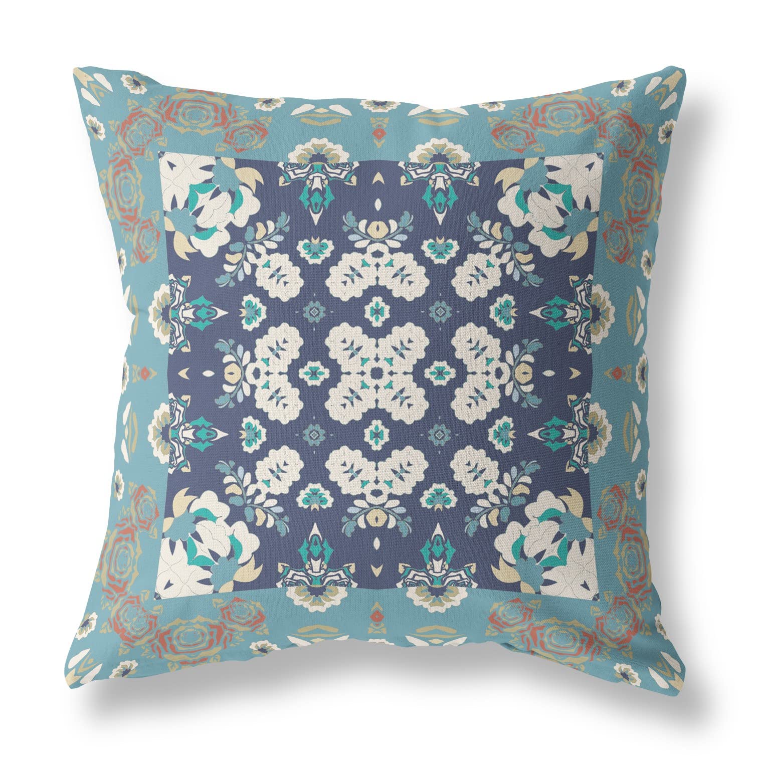 HomeRoots 26' X 26' Gray and Blue Broadcloth Floral Throw Pillow