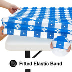 Spotjoy Rectangle Picnic Table Cloth, Waterproof Elastic Fitted Outdoor Table Covers For 6 Foot Tables, Flannel Backed Plastic V