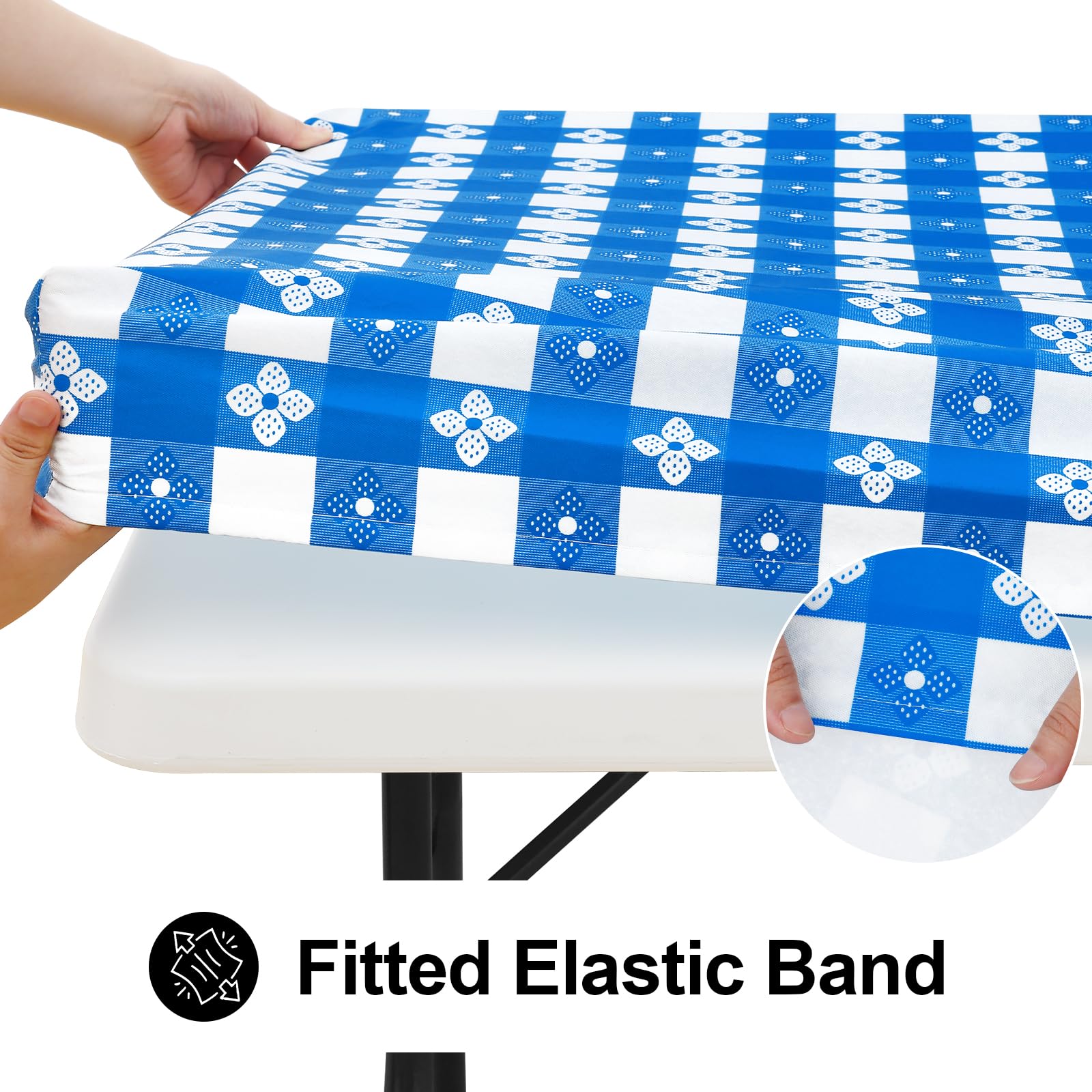 Spotjoy Rectangle Picnic Table Cloth, Waterproof Elastic Fitted Outdoor Table Covers For 8 Foot Tables, Flannel Backed Plastic V