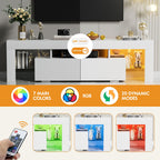 Yeshomy Modern Led Tv Stand For Televisions Up To 70 Inch With Glass Shelves And Drawer, Gaming Entertainment Center With Multiple Dynamic Rgb Modes, For Livingroom, Bedroom, 60 Inch, White