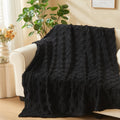 Newcosplay Super Soft Throw Blanket Black Premium Silky Flannel Fleece 3D Checkered Lightweight Bed Blanket All Season Use (Blac