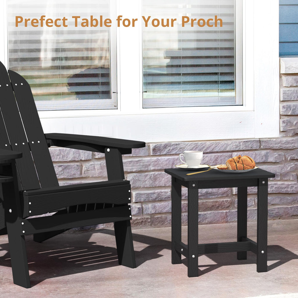 Lue Bona Outdoor Side Table, Hdps Small Outdoor Adirondack Side Tables, Outside End Table For Patio, Porch, Deck, Pool, Weather Resistant/Easy Maintenance, Black