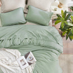 Andency Sage Green Tassel Comforter Set Full(79X90Inch), 3 Pieces(1 Fringe Comforter, 2 Pillowcases) Boho Farmhouse Shabby Chic , Microfiber Lightweight Bedding Set
