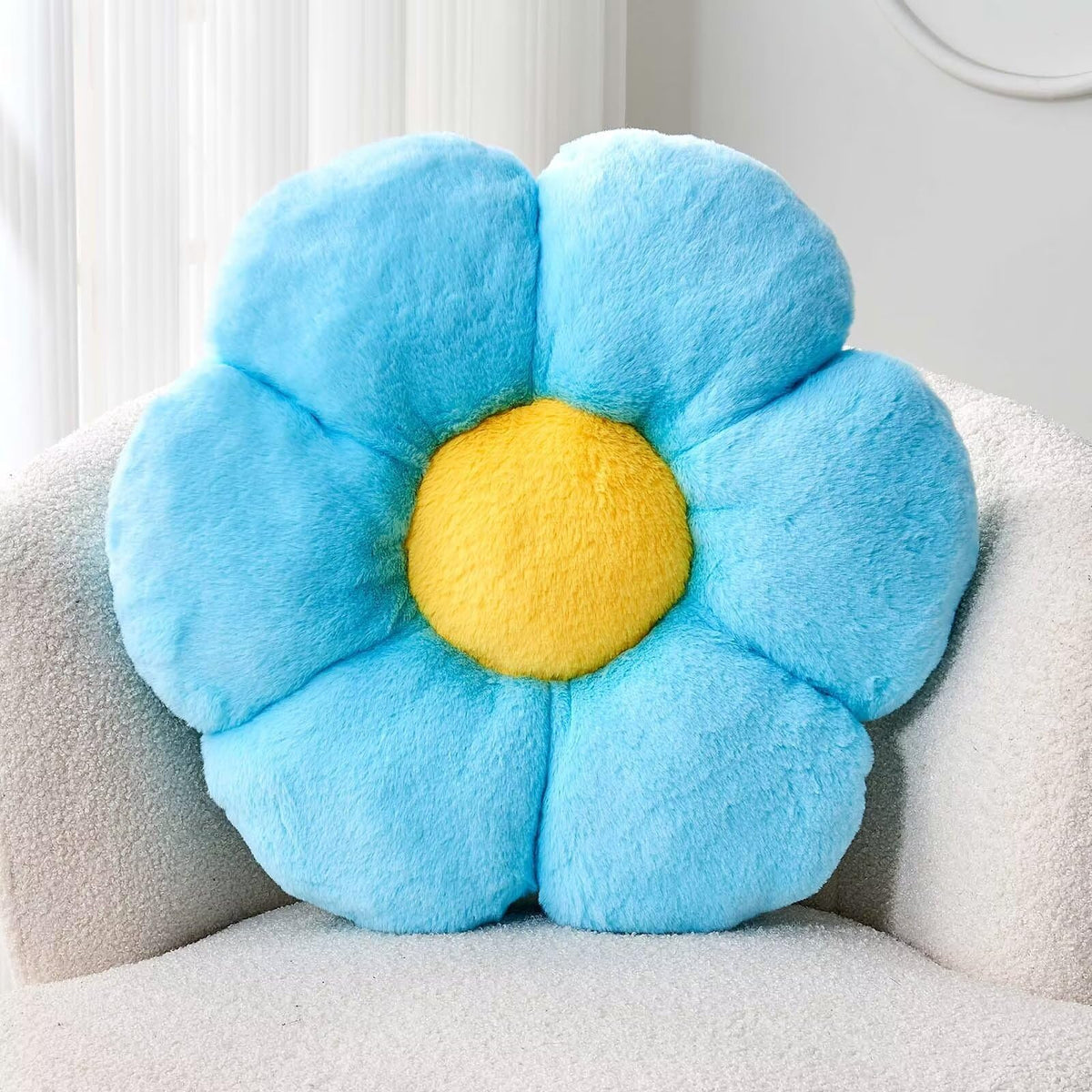 Kcvvcr Blue Flower Pillow, Cute Decorative Flower Shaped Throw Pillow With Faux Rabbit Fur, 14.9'' Soft Flower Plush Throw Pillo