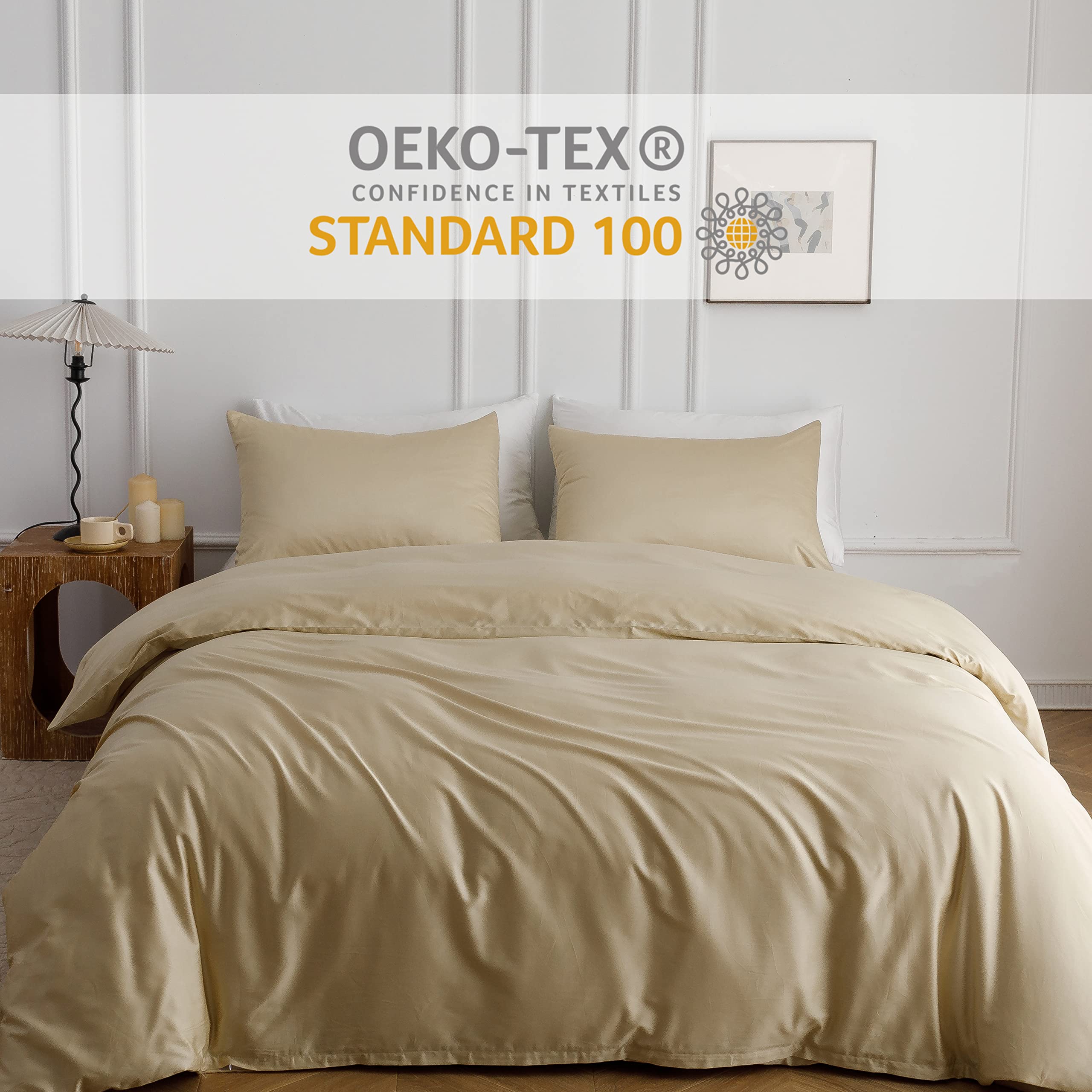 Heimenaogo Egyptian Cotton Duvet Cover Queen Size Sateen Weave, Silky Soft And Breathable Bedding Set With Zipper Closure, Long