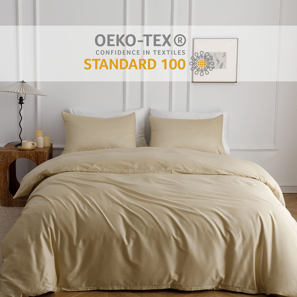 Heimenaogo Egyptian Cotton Duvet Cover Queen Size Sateen Weave, Silky Soft And Breathable Bedding Set With Zipper Closure, Long