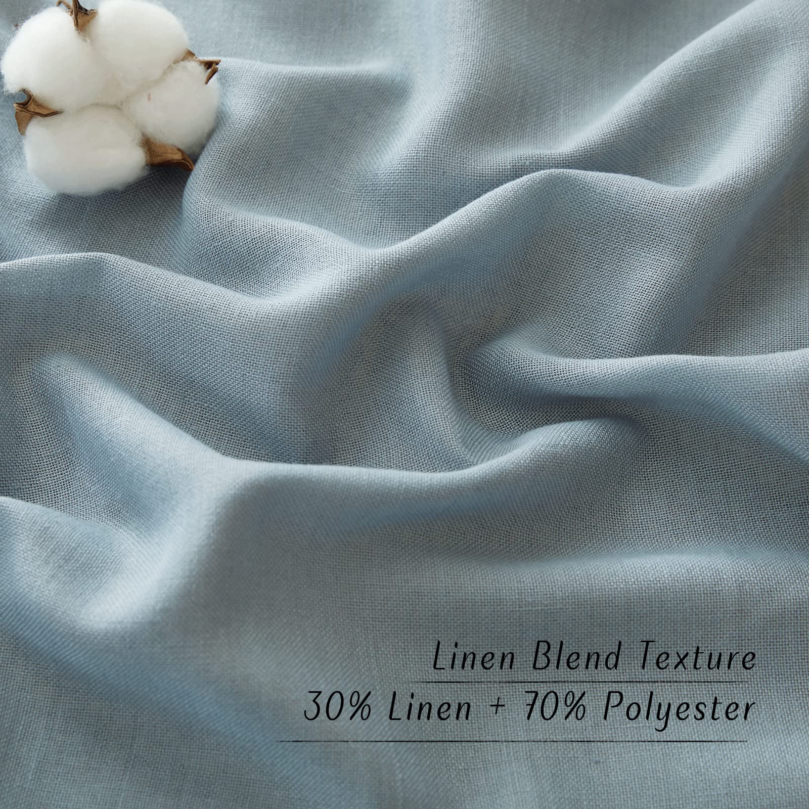 Nicetown Flax Semi Sheer Stone Blue Linen Curtains For Living Room, Grommet Vertical Drapes Thick Linen Curtains Privacy Added With Light Filtering For Villa/Bedroom, W55 X L96, 1 Pair