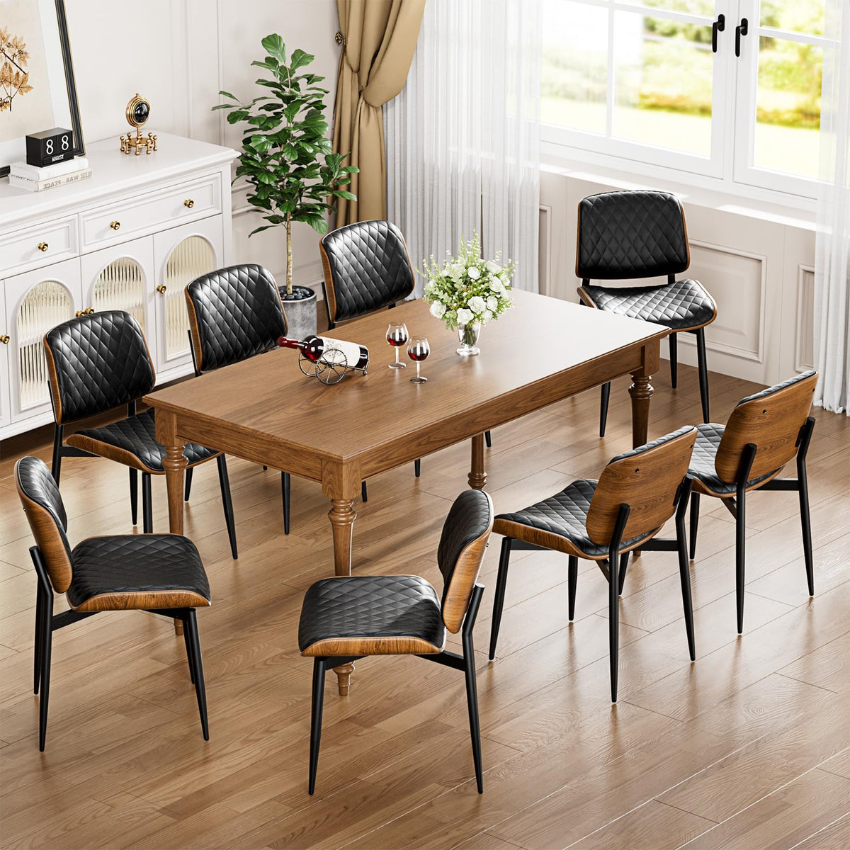 Yafiti Dining Chairs Set Of 8, Fsc Certified Mid Century Modern Accent Dining Room And Kitchen Chairs, Upholstered Pu Leather Di