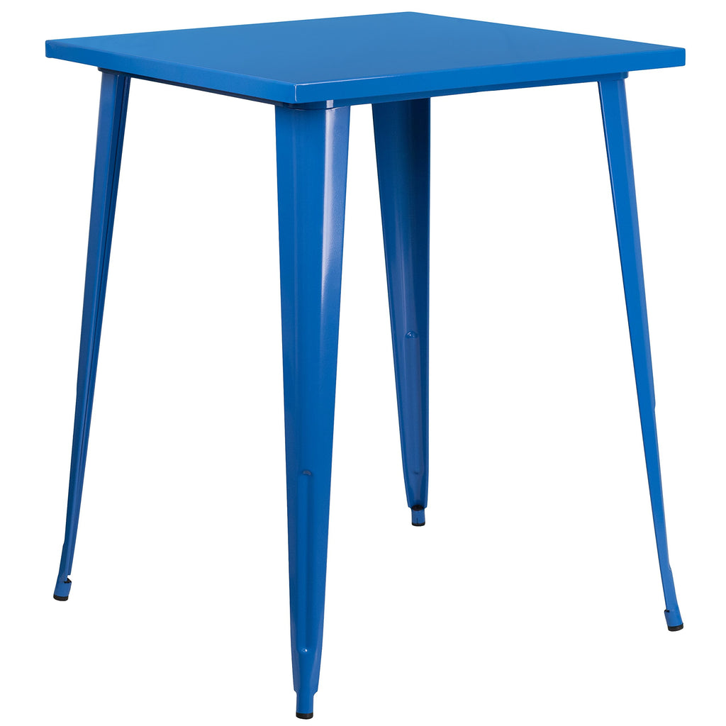Flash Furniture Nolan Commercial Grade 31.5" Square Blue Metal Indoor-Outdoor Bar Height Table
