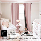 Shineland Pink Curtains 96 Inches Long 2 Panels 100% Blackout For Nursery Baby Room,Pretty Back Tab Pleated Boho Light Pink Ther