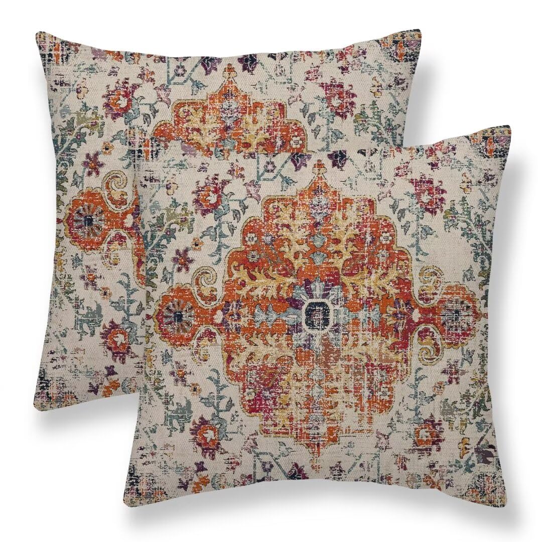 Sunshineyan Blue Burnt Orange Boho Throw Pillow Covers 16X16 Set Of 2, Farmhouse Carpet Ethnic Decorative Pillow Covers Bohemian