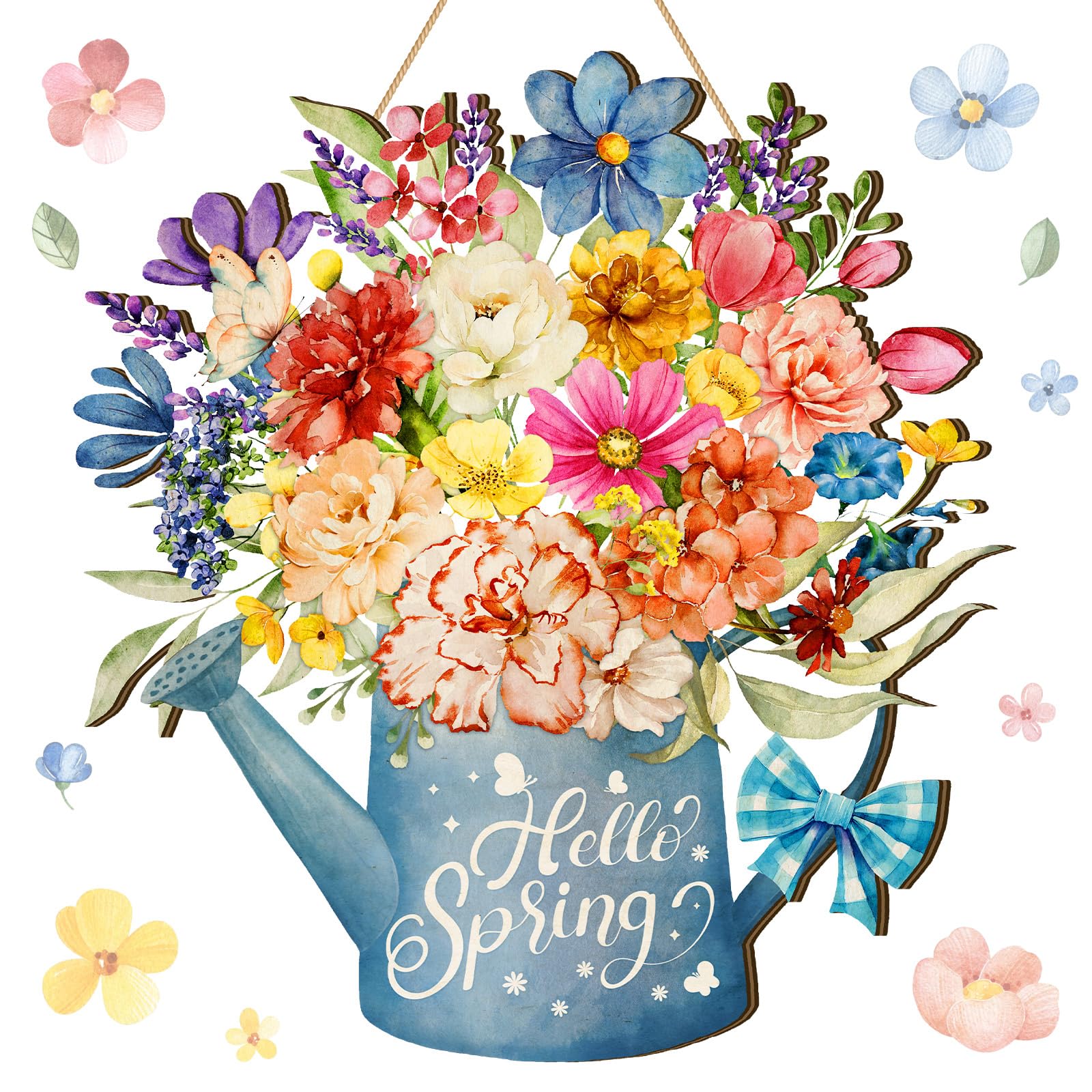 Juexica Hello Spring Door Sign for Front Door Flower Door Hanger Wreaths Spring Wooden Hanging Decor Rustic Welcome Sign for Fro