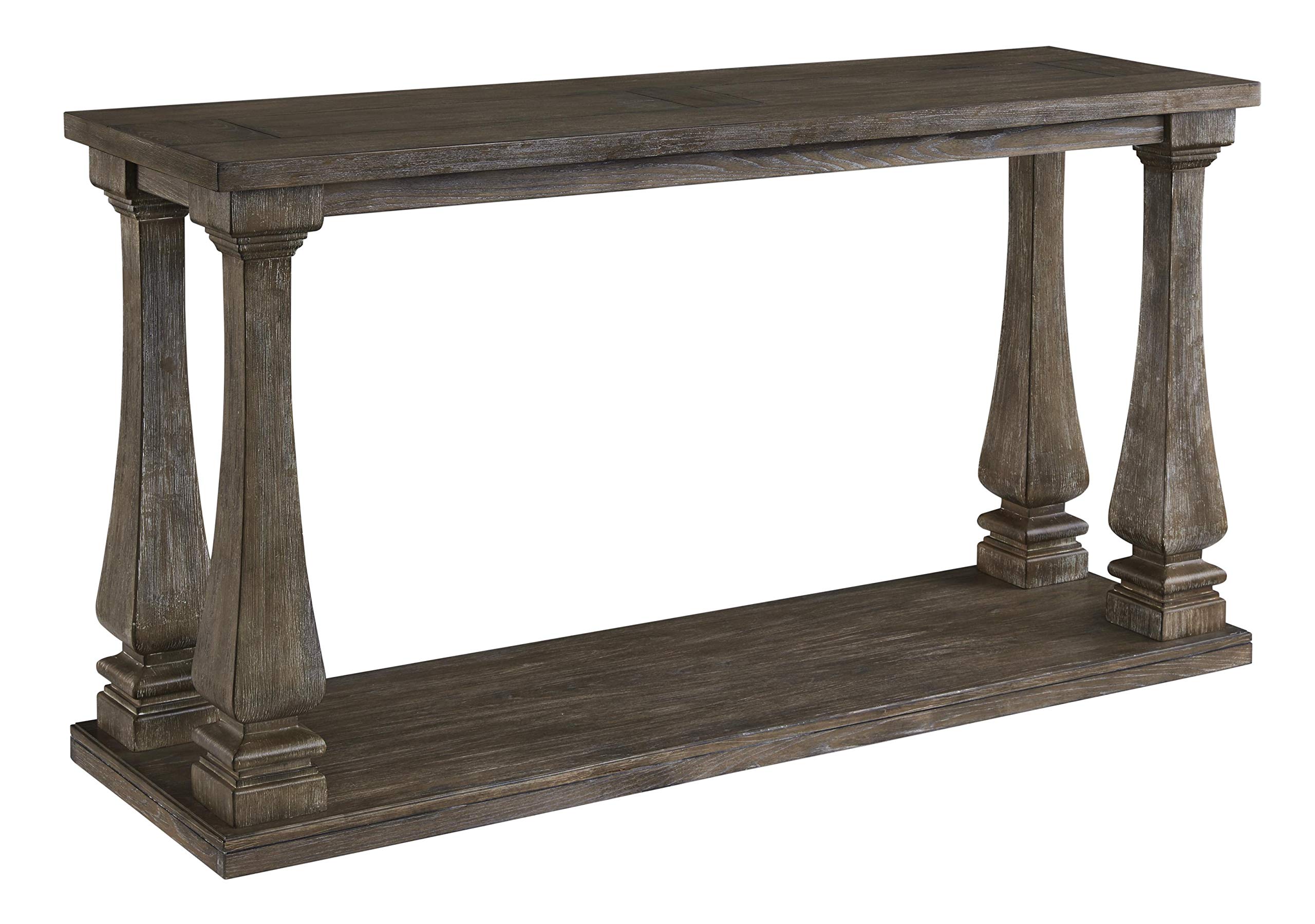 Benjara Rectangular Wooden Sofa Table With Square Baluster Legs, Gray