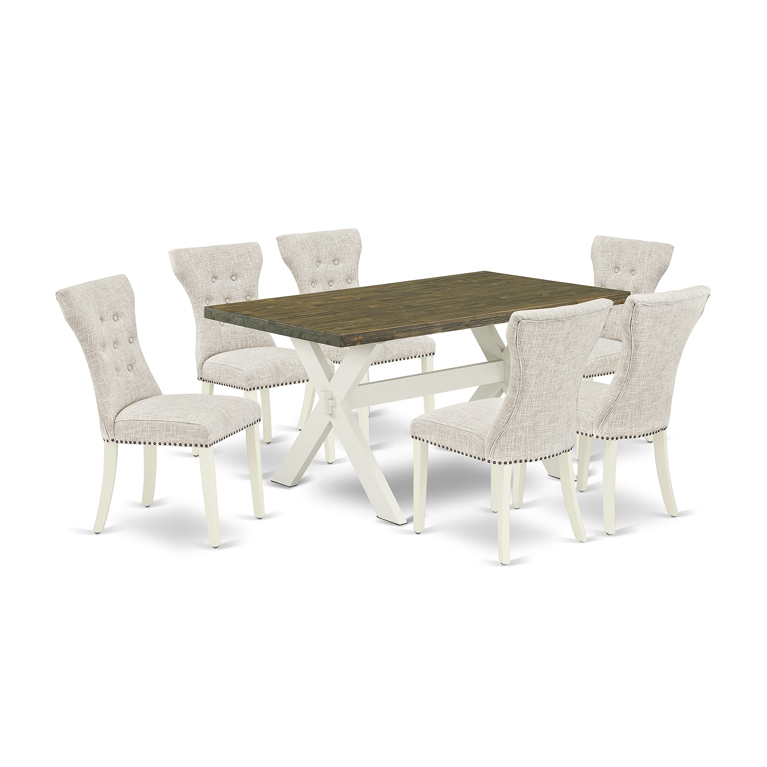 East West Furniture X076Ga235-7 X-Style 7 Piece Modern Dining Set Consist Of A Rectangle Wooden Table With X-Legs And 6 Doeskin Linen Fabric Upholstered Chairs, 36X60 Inch, Multi-Color