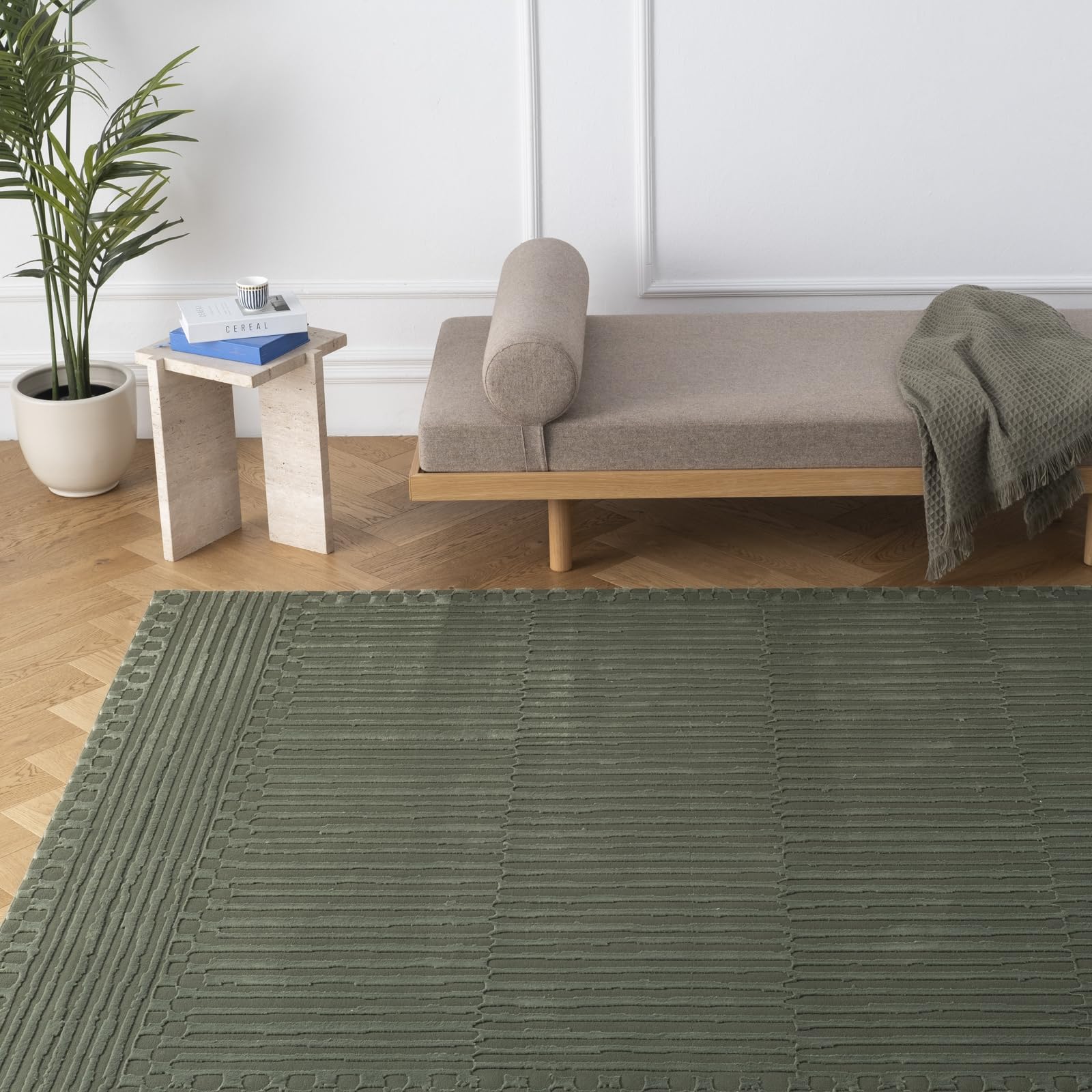 Revival Rugs Soloba 8x10 Washable Area Rug for Living Room Bedroom - 100% Recycled Oeko-TEX Certified, Medium Pile, Green