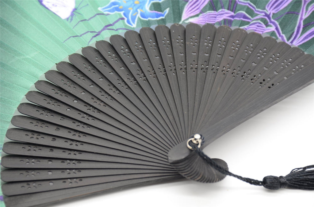 Omytea Hand Held Silk Folding Fan With Bamboo Frame - With A Fabric Sleeve For Protection For Gifts - 100% Handmade Oriental Chi
