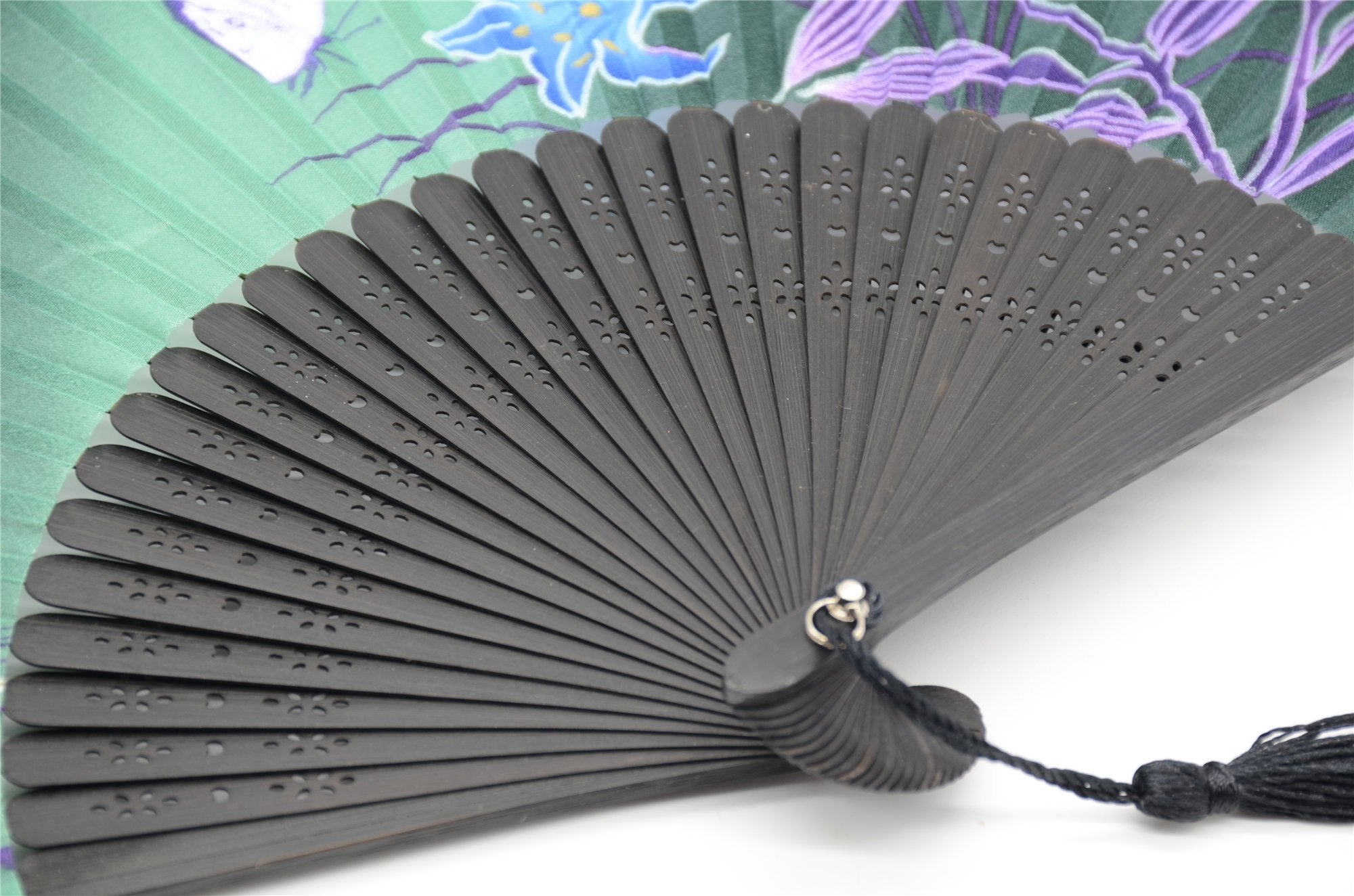 Omytea Hand Held Silk Folding Fan With Bamboo Frame - With A Fabric Sleeve For Protection For Gifts - 100% Handmade Oriental Chi