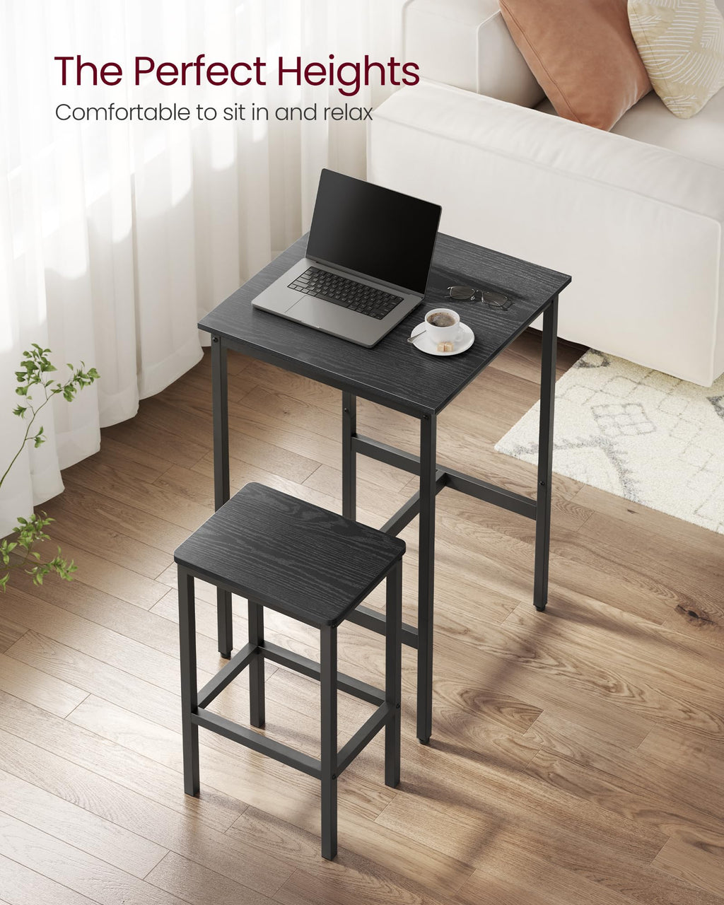 Vasagle Bar Table And Chairs Set, Square Bar Table With 2 Bar Stools, Dining Pub Bar Table Set For 2, Space Saving For Kitchen Breakfast, Living Room, Party Room, Ebony Black And Ink Black