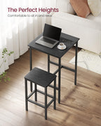 Vasagle Bar Table And Chairs Set, Square Bar Table With 2 Bar Stools, Dining Pub Bar Table Set For 2, Space Saving For Kitchen Breakfast, Living Room, Party Room, Ebony Black And Ink Black