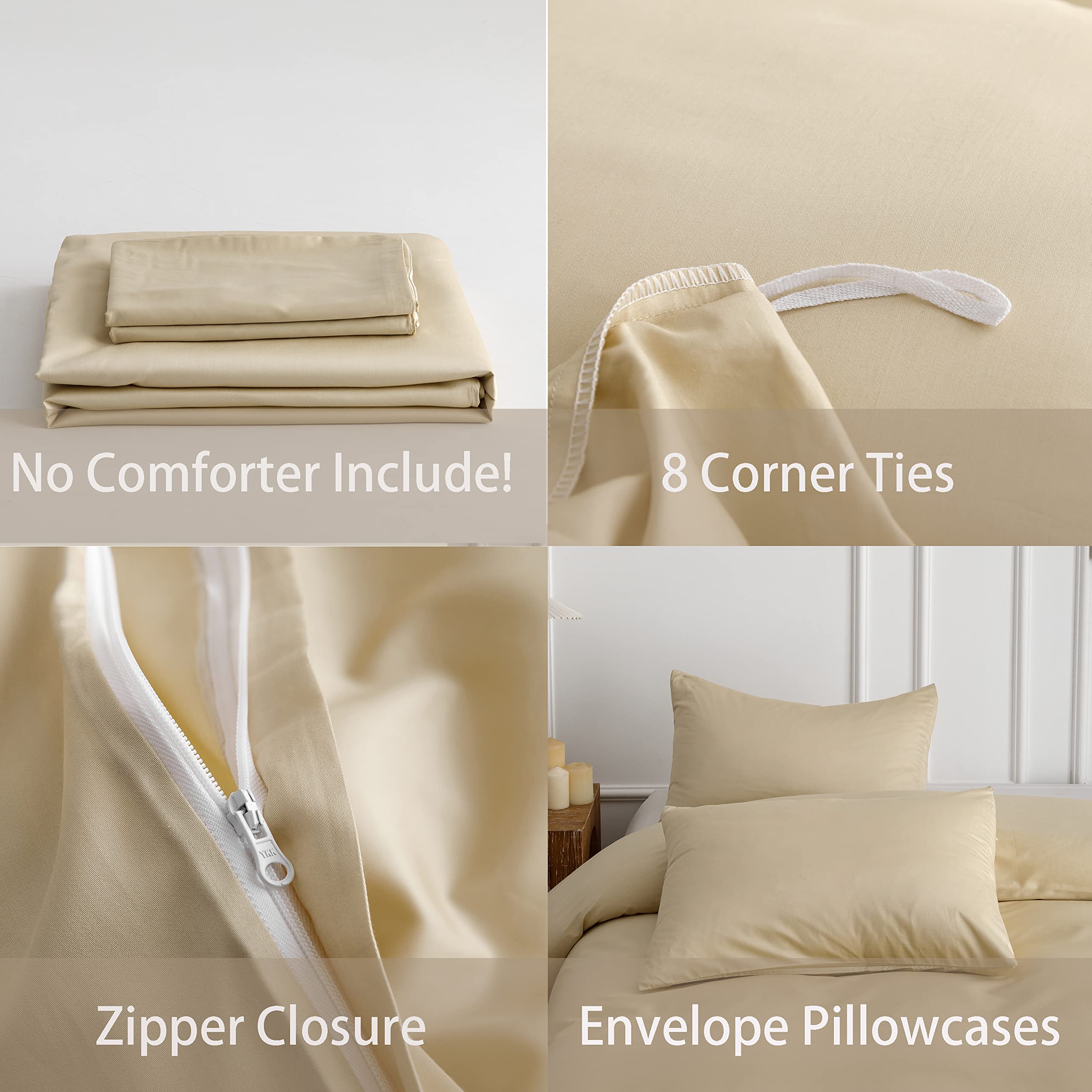 Heimenaogo Egyptian Cotton Duvet Cover Queen Size Sateen Weave, Silky Soft And Breathable Bedding Set With Zipper Closure, Long