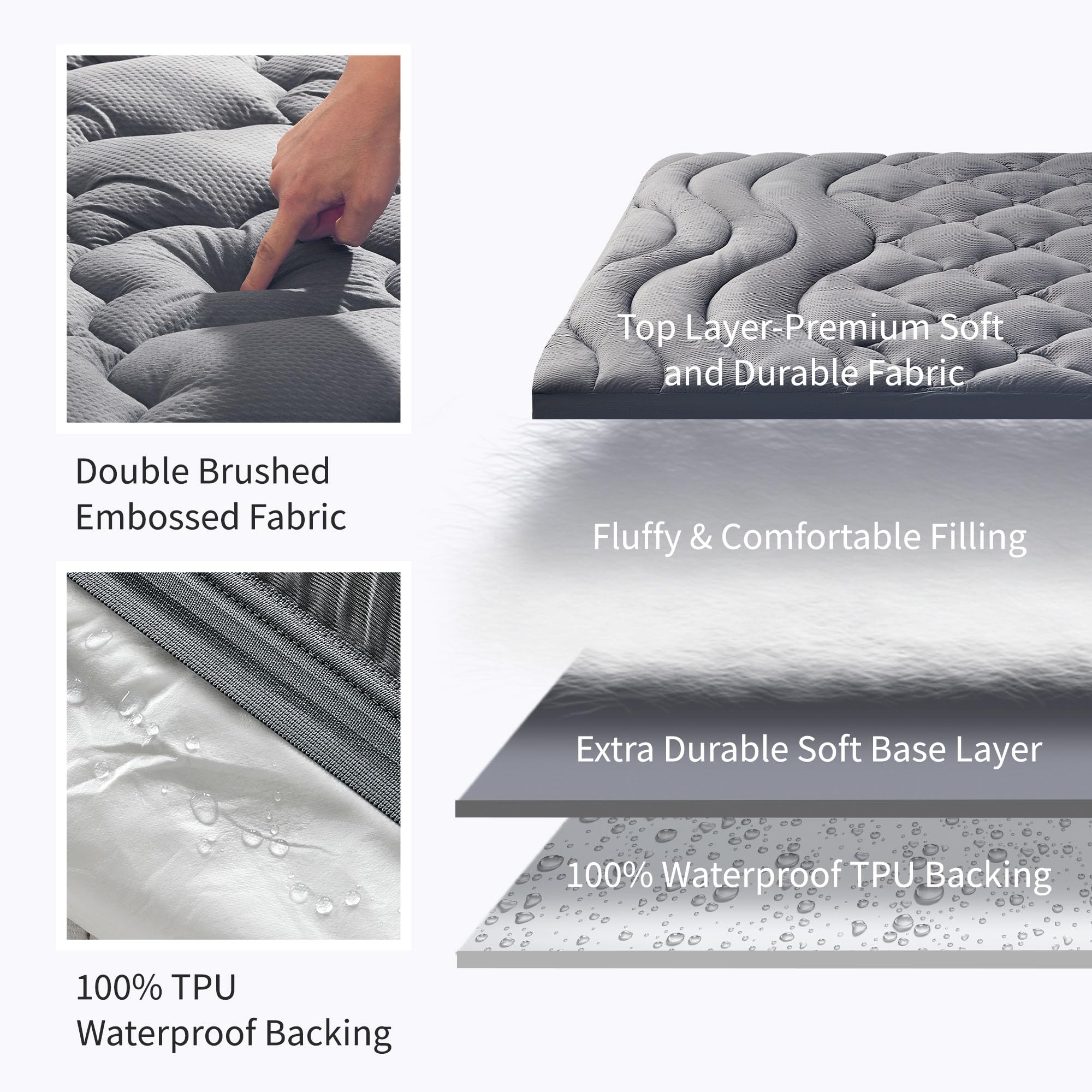 Sonive Waterproof Mattress Pad - Quilted Fitted Mattress Topper, Soft And Breathable Mattress Protector, Fluffy Pillow Top Mattr