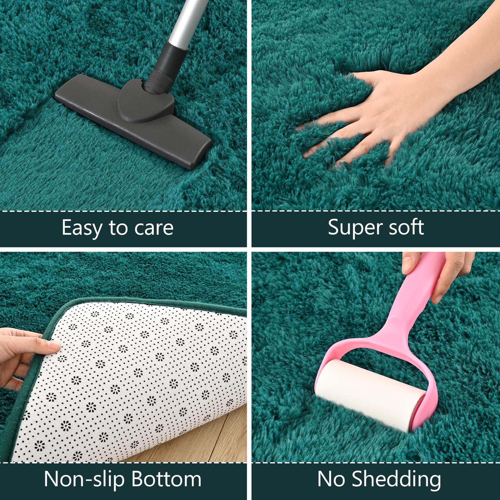 Arogan Shag Teal Area Rug For Bedroom, 5X7 Feet Washable Rugs For Living Room, Non-Slip Modern Indoor Floor Carpet Rugs, Plush M
