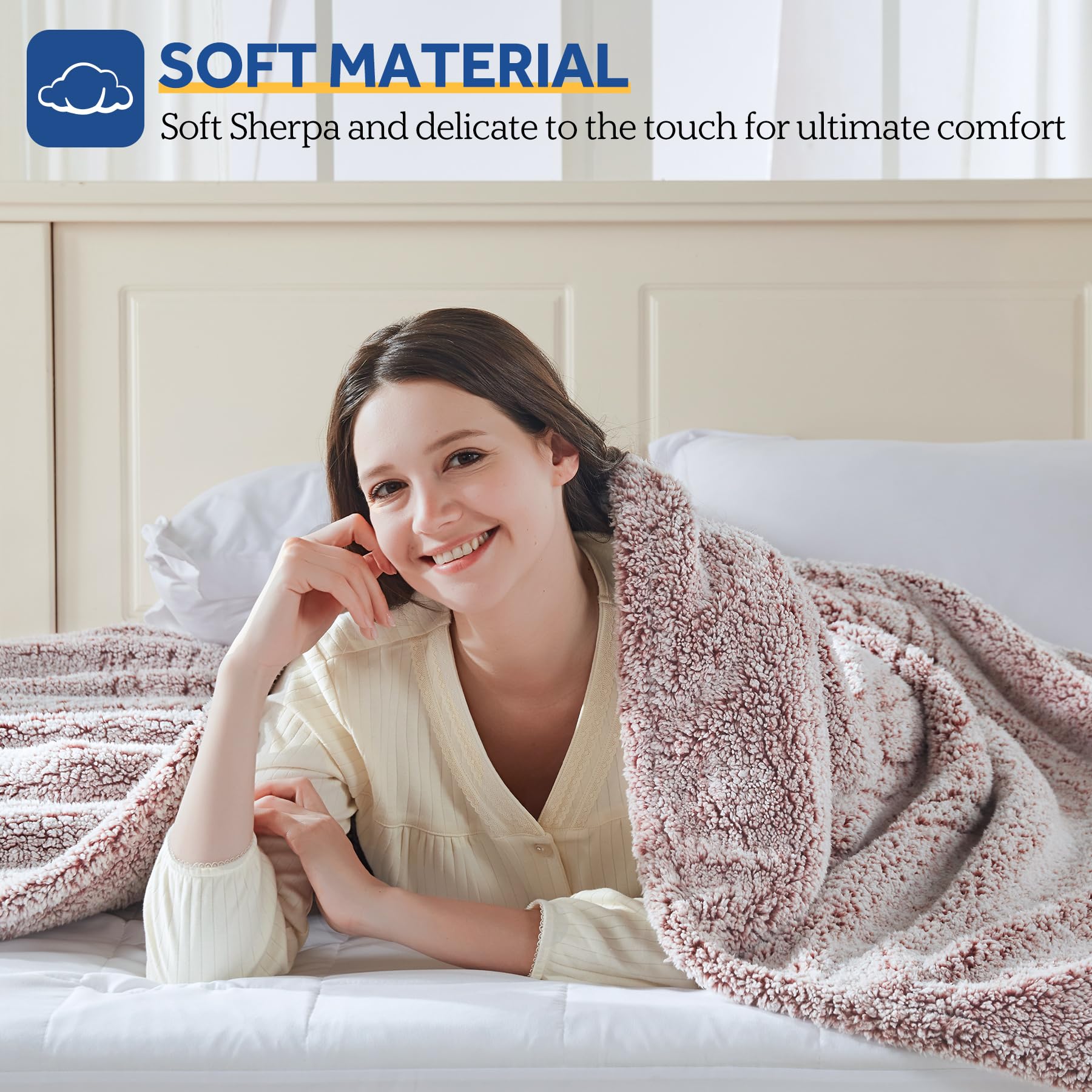 Sealy Electric Blanket Twin Size, Soft Sherpa Heated Blanket Single Control With 10 Heating Levels & 1 To 12 Hours Auto-Off Sett