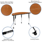 Flash Furniture 2 Piece Mobile 47.5" Circle Wave Collaborative Oak Thermal Laminate Adjustable Activity Table Set