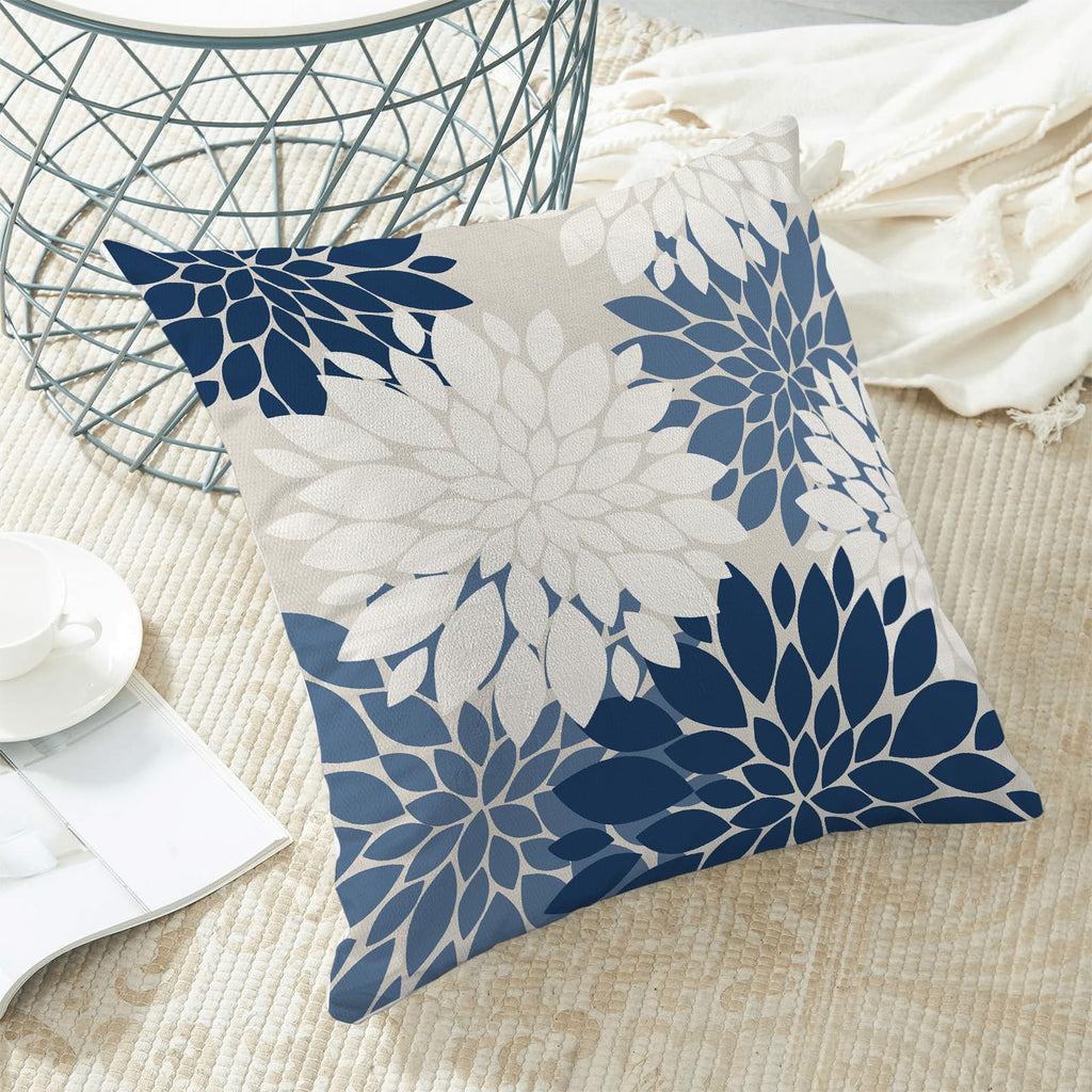 Cxmeifly Navy Blue White Summer Outdoor Pillow Covers 18X18 Inch Set Of 2 Dusty Blue Dahlia Floral Decor Throw Pillows Modern Ge